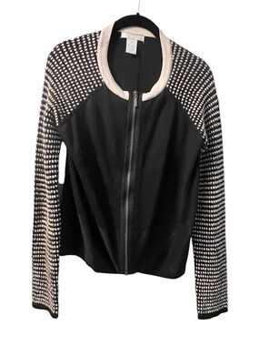 Design History Black Cream Mixed-Media Knit Bomber Jacket Sweater / S